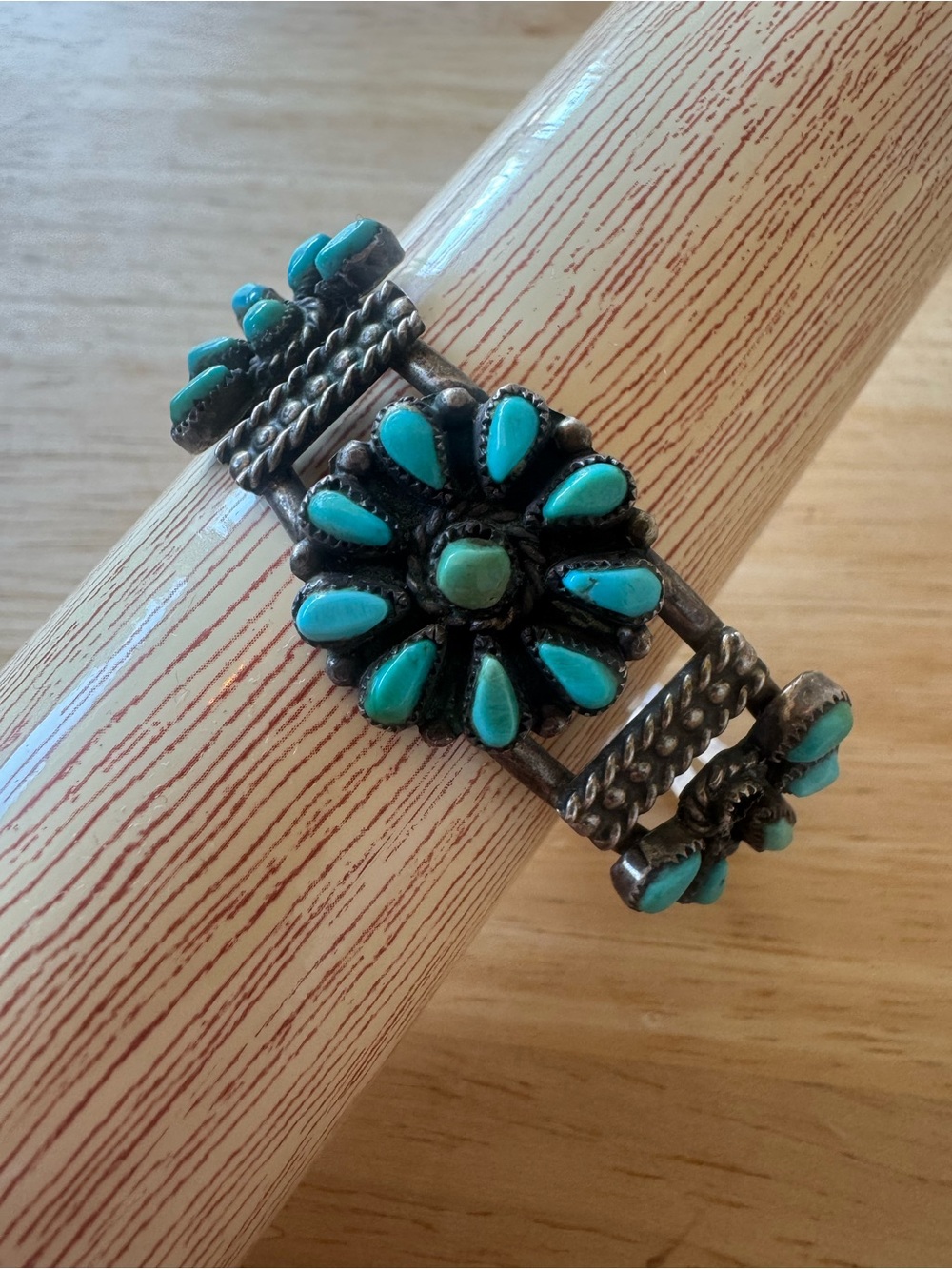 Vintage Zuni Petit Point Turquoise Silver Cuff